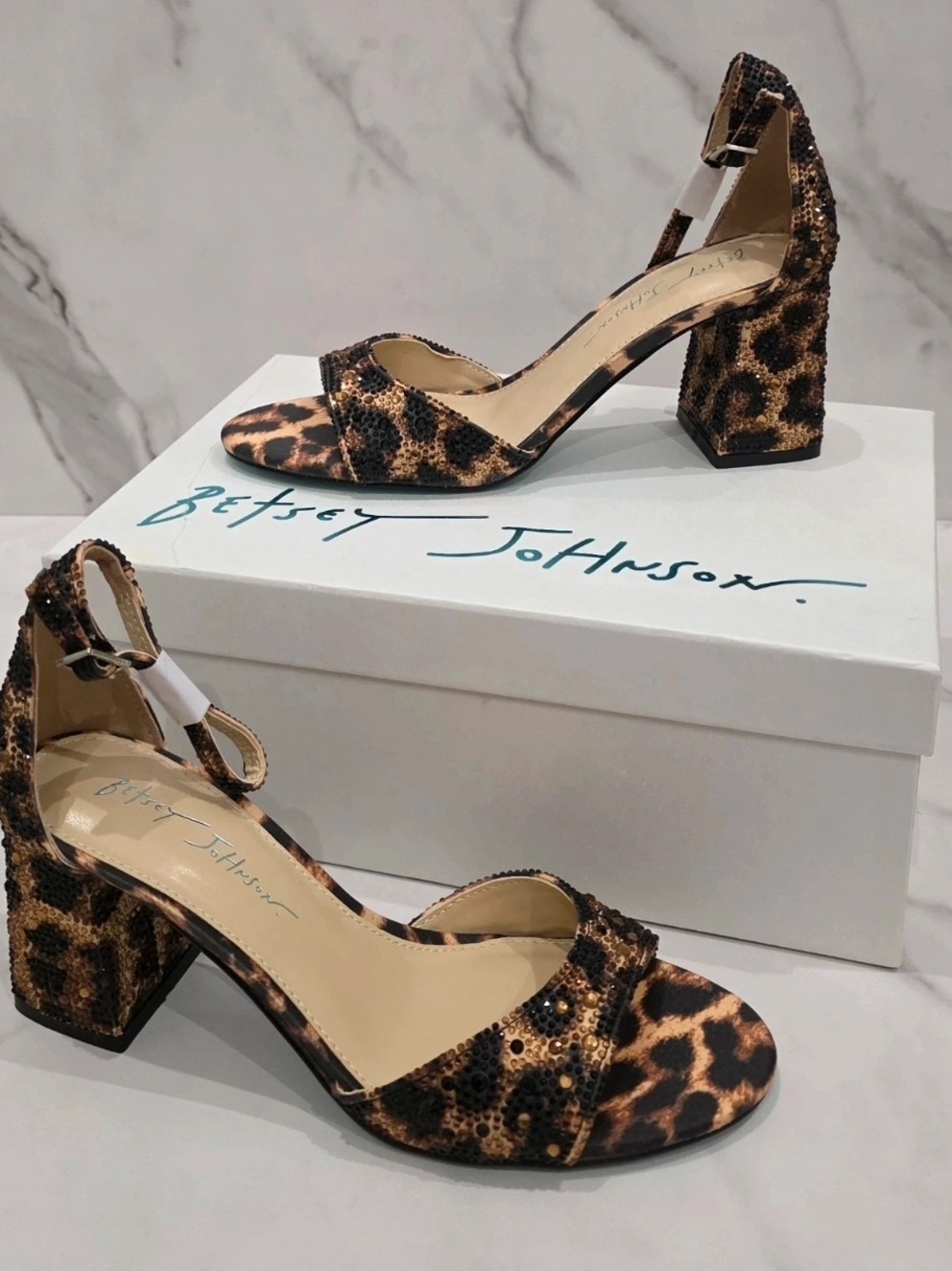 Betsey Johnson Leopard-Print Block Heel Sandals - Black/Brown